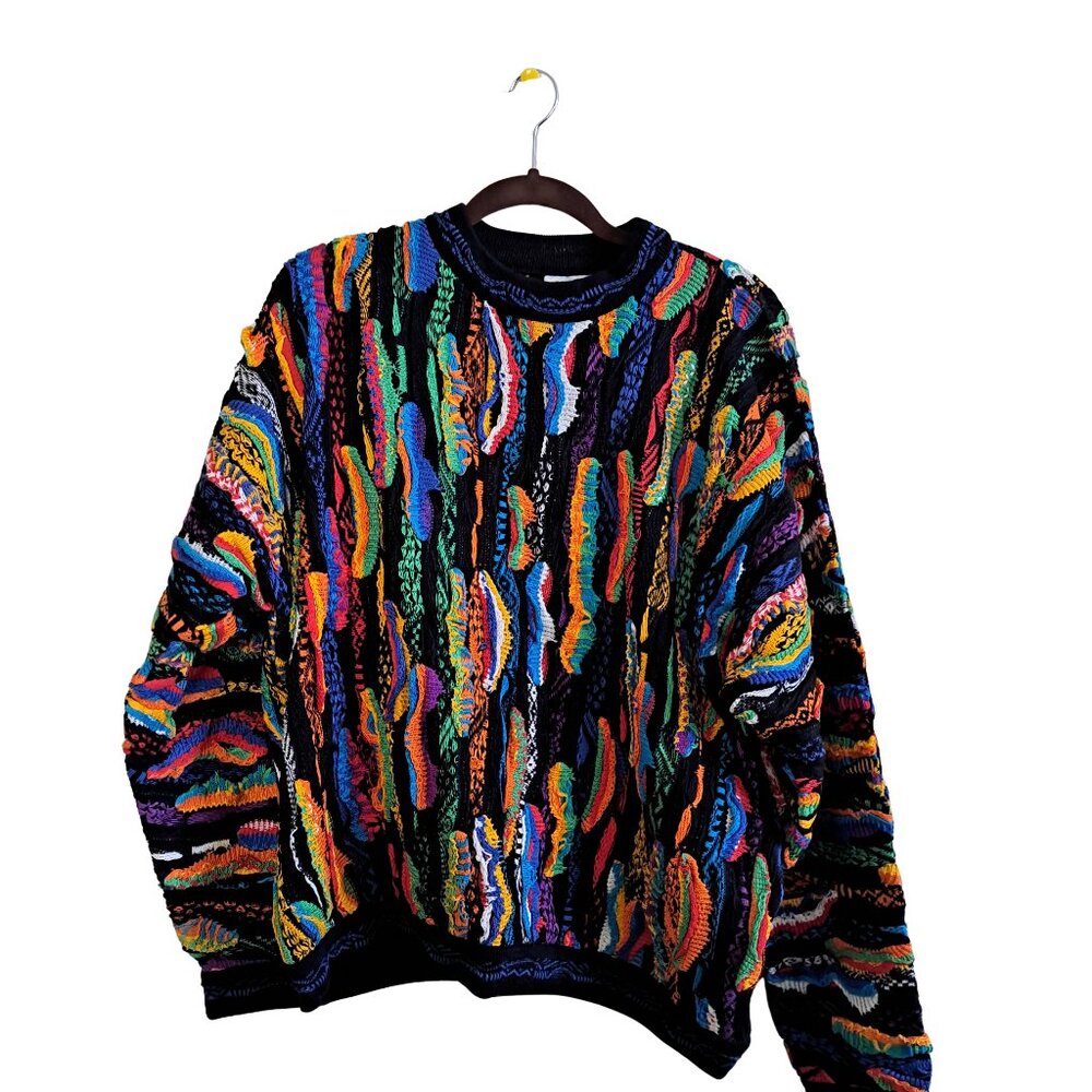 Coogi Vintage 3D Knit Multicolor Cotton Crewneck Sweater Mens size Large